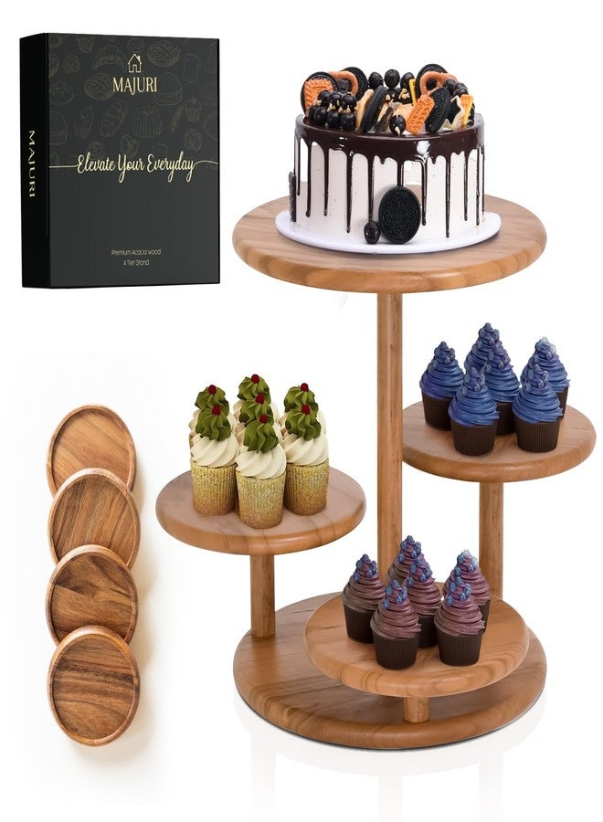 MAJURI 4 Tier Cupcake Stand, Cupcake Tower Stand 50 Cupcakes, Coasters Set of 4 Free, Halloween Cupcake Stand, Wooden Dessert Display for Birthday, Perfect for Tiered Cake Stand Enthusiasts - Image 1