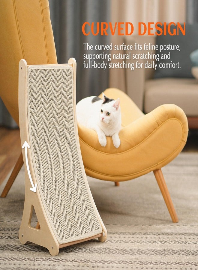 PETKARAY Curved Cat Scratcher, Sisal Kitty Scratching Ramp, L Shape Scratch Pad for Indoor Cats, 25.6" Furniture Protector with Mouse Toy, Chevron Style - Image 4