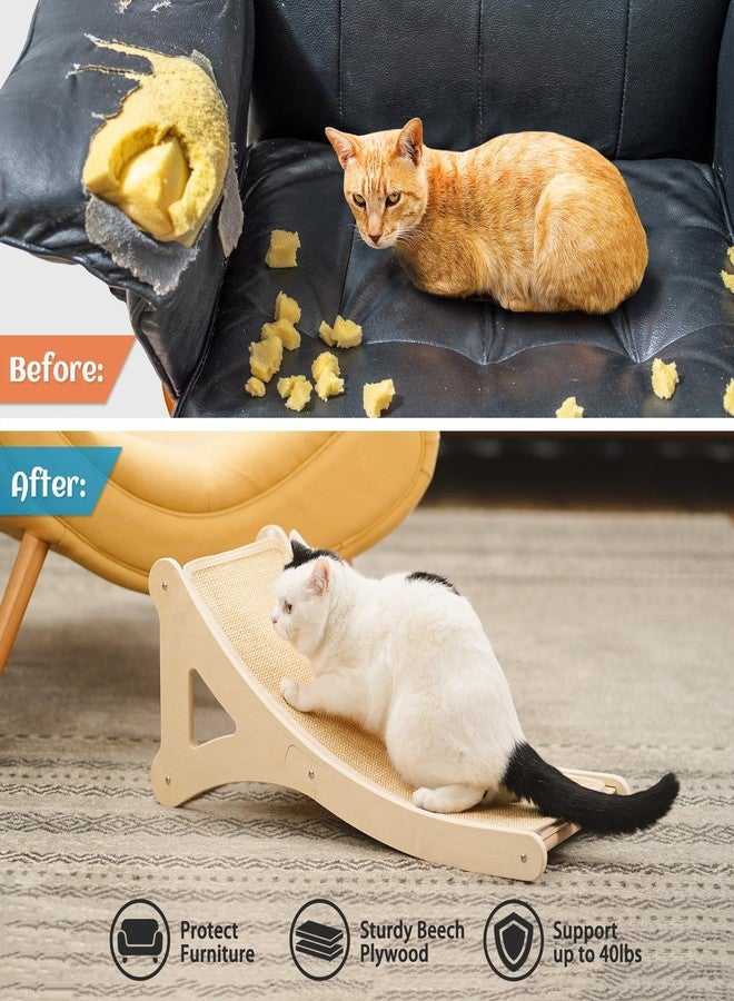 PETKARAY Curved Cat Scratcher, Sisal Kitty Scratching Ramp, L Shape Scratch Pad for Indoor Cats, 25.6" Furniture Protector with Mouse Toy, Chevron Style - Image 5