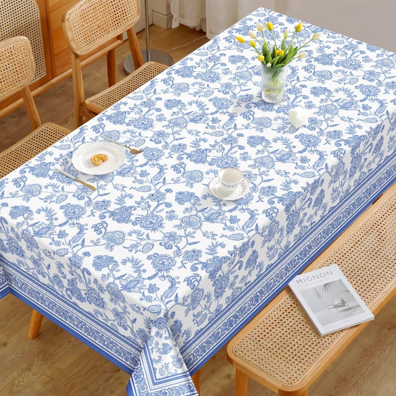 Arquiel Rustic Blue Floral Tablecloth Waterproof, Classic French Country Table Cloth Rectangle Stain Resistant, Washable Table Cover for Home Kitchen Dining Party Decoration (55Ã—70 Inch) - Image 3
