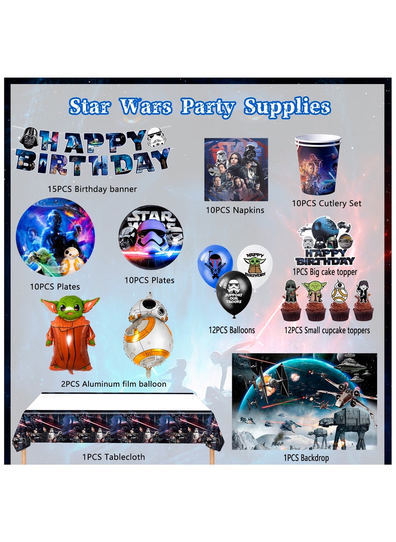 FRUITFUL PARTY - Star Wars Party Decorations for 10 Guests, Star Wars Party Disposable Tableware Set Star Wars Party Plates Napkins Cups Star Wars Birthday Banner Balloons Cake Decorations - Image 1