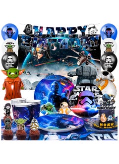 Star Wars Party Decorations for 10 Guests, Star Wars Party Disposable Tableware Set Star Wars Party Plates Napkins Cups Star Wars Birthday Banner Balloons Cake Decorations