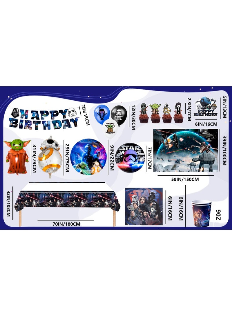 FRUITFUL PARTY Star Wars Party Decorations for 10 Guests, 114pcs Star Wars Party Disposable Tableware Set Star Wars Party Plates Napkins Cups Star Wars Birthday Banner Balloons Cake Decorations - Image 3