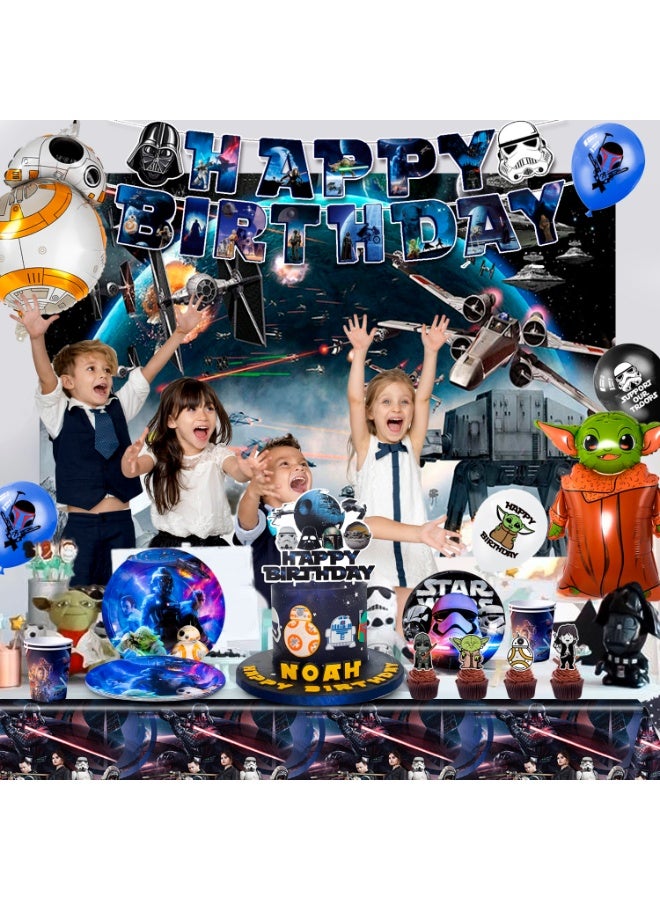 FRUITFUL PARTY Star Wars Party Decorations for 10 Guests, 114pcs Star Wars Party Disposable Tableware Set Star Wars Party Plates Napkins Cups Star Wars Birthday Banner Balloons Cake Decorations - Image 4