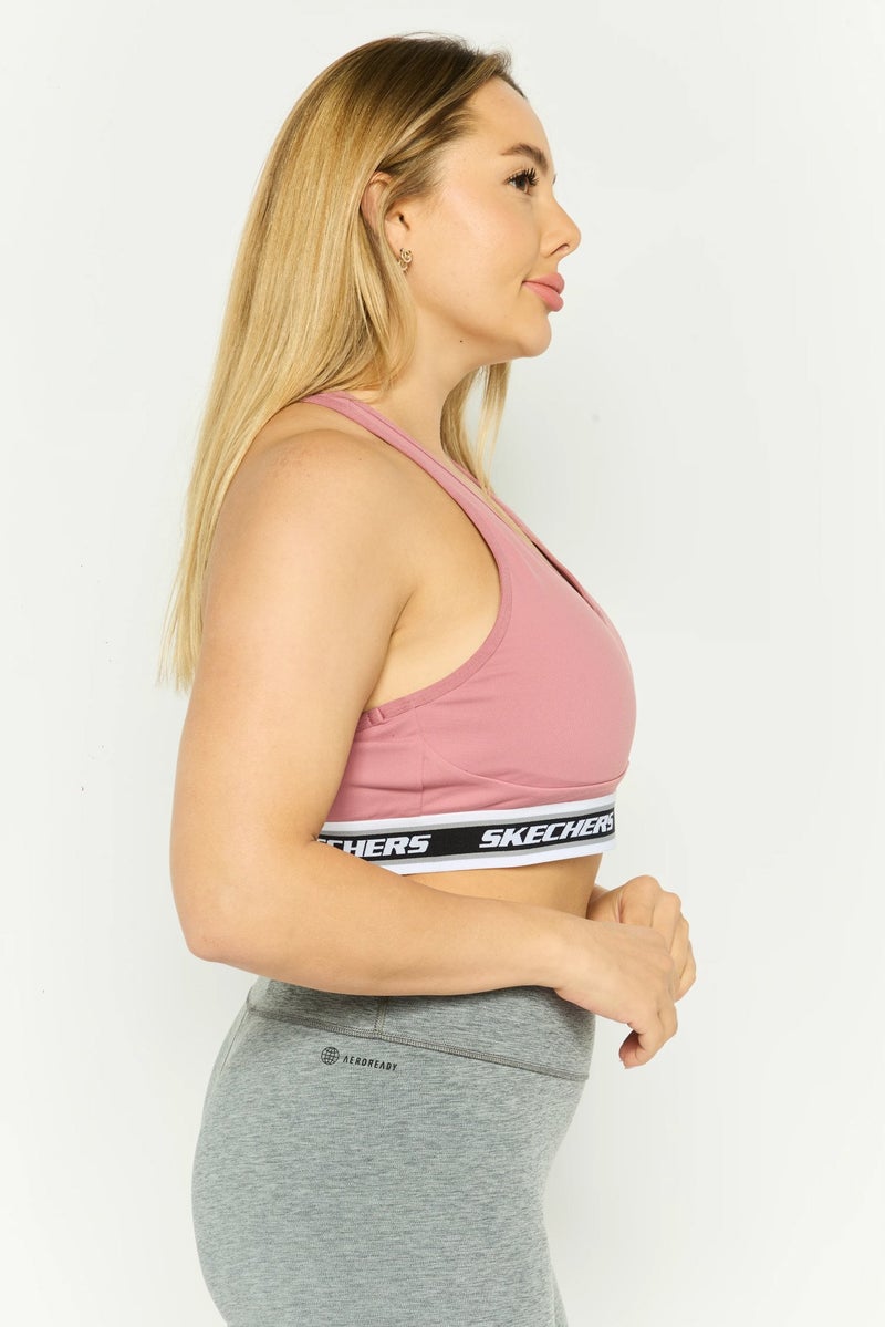 SKECHERS حمالة صدر رياضية مبطنة بشعار العلامة التجارية للنساء، وردي قديم - Image 3