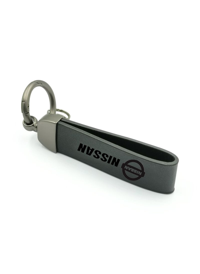 Nissan NISSAN Logo Car Key Chain Super Finish Metal Ring PU Leather Strap Keychain black 1Pcs  - Image 3