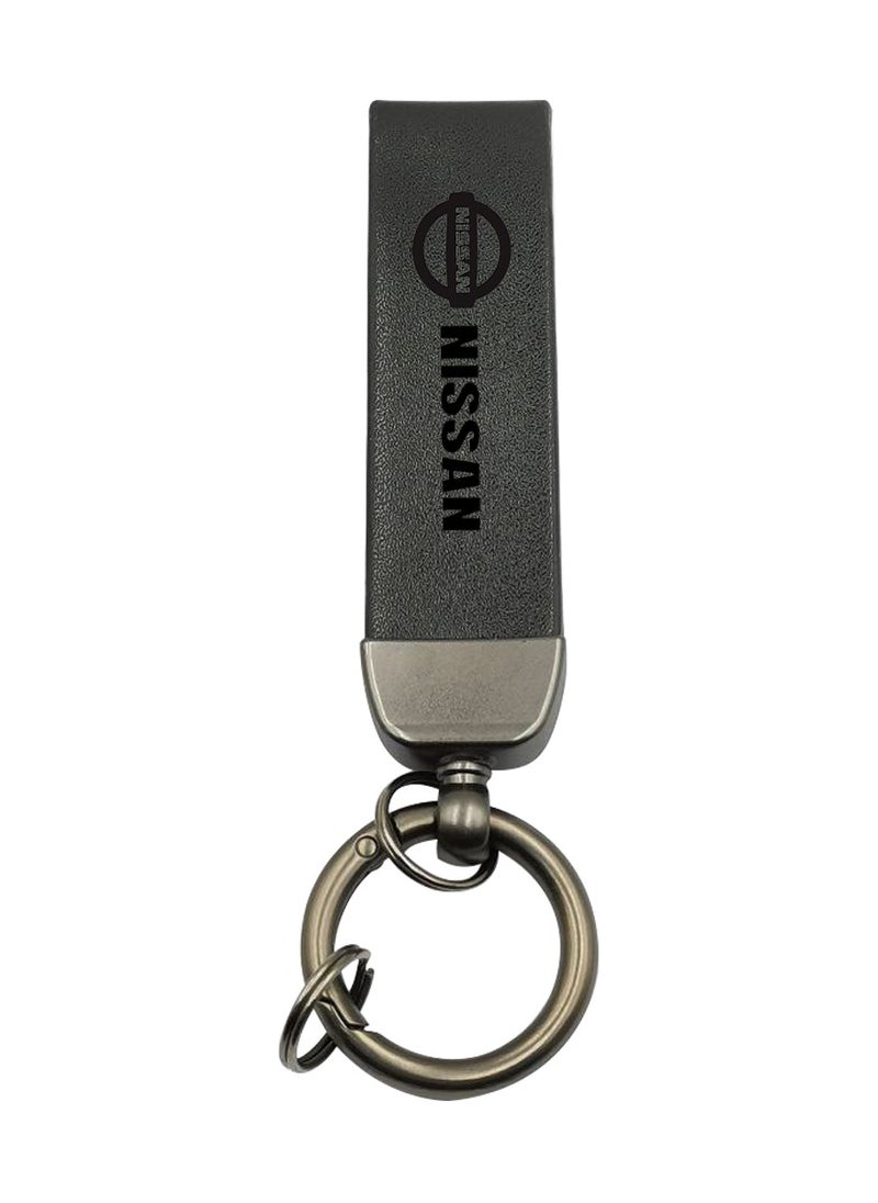 Nissan NISSAN Logo Car Key Chain Super Finish Metal Ring PU Leather Strap Keychain black 1Pcs  - Image 2