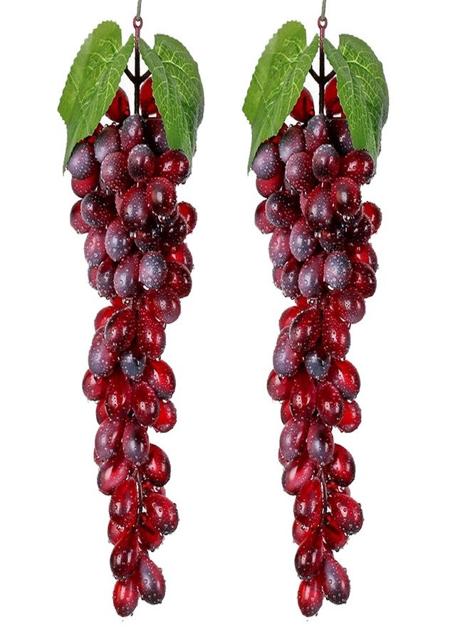 Bairdish عنقودان كبيران من العنب الصناعي الأحمر من بيرديش، عنب صناعي واقعي، زينة عنب مطاطي معلق، عنب مطاطي لتزيين حفلات الزفاف والمطابخ وجلسات التصوير (85 حبة، 12 بوصة). - Image 1