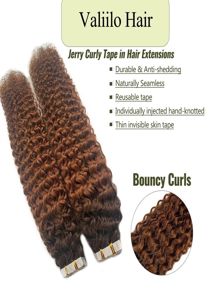 Valiilo Tape in Hair Extensions Curly Ombre Brown to Medium Auburn Jerry Curly Hair Extensions Double Sided Tape ins 16 Inch 20pcs 50g - Image 5