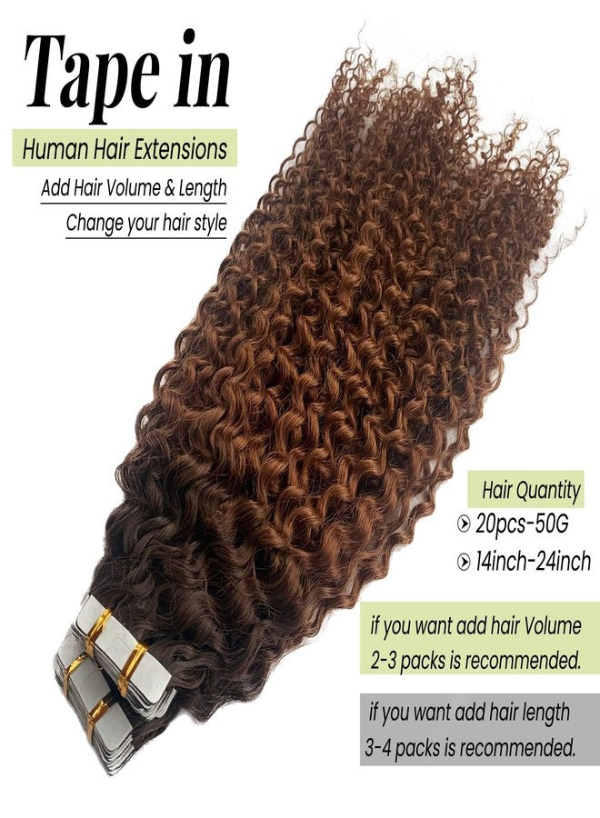 Valiilo Tape in Hair Extensions Curly Ombre Brown to Medium Auburn Jerry Curly Hair Extensions Double Sided Tape ins 16 Inch 20pcs 50g - Image 2