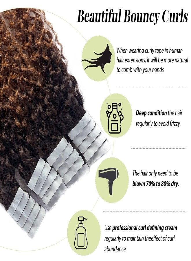 Valiilo Tape in Hair Extensions Curly Ombre Brown to Medium Auburn Jerry Curly Hair Extensions Double Sided Tape ins 16 Inch 20pcs 50g - Image 3