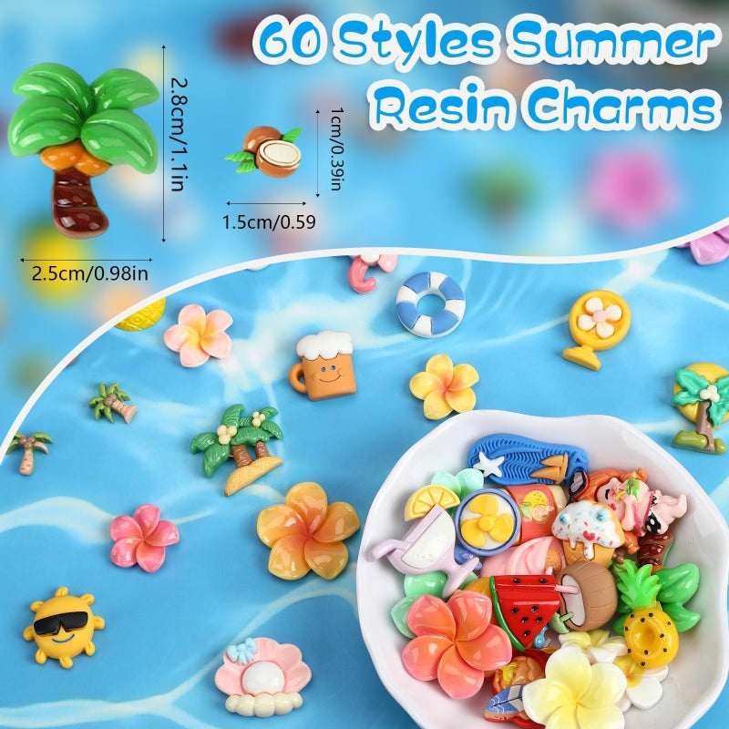 DTOFOOT 60 Pcs Summer Resin Charms Mini Hawaii Beach Pool Flatback Charms for DIY Craft Tiny Embellishments for Scrapbooking Jewelry Making Hair Clip Cell Phone Case - Image 2