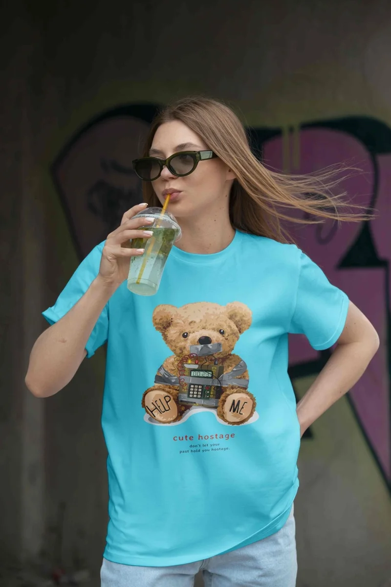 DogFish Teddy Women's Oversize Blue T-Shirt