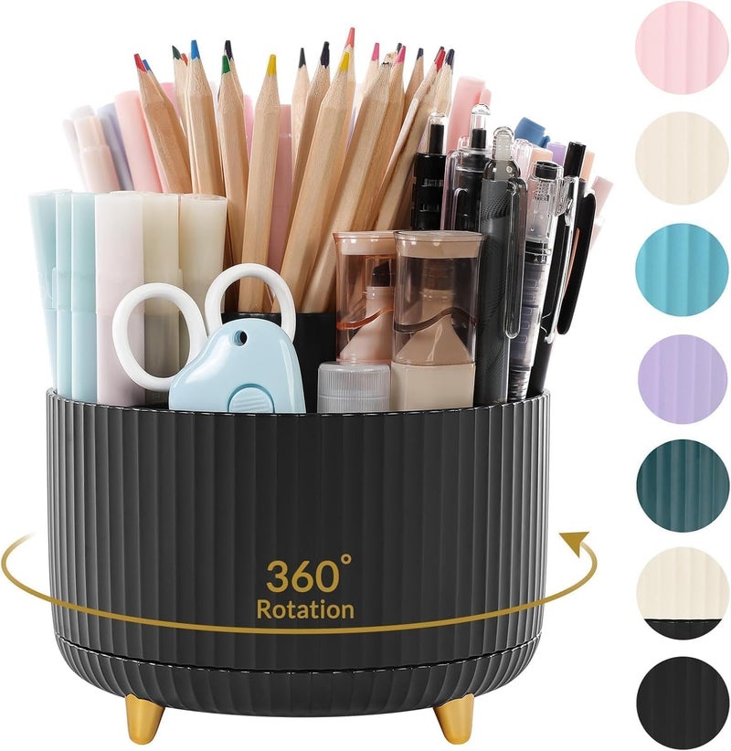 Skydue 360 Degree Rotating Desk Organizer, Dual-Purpose Pencil Pen Holder for Desktop, Rotating Desk Pen Organizer with 5 Slots, Office Supplies, Pencil Cup for Office, School, Home - Image 1