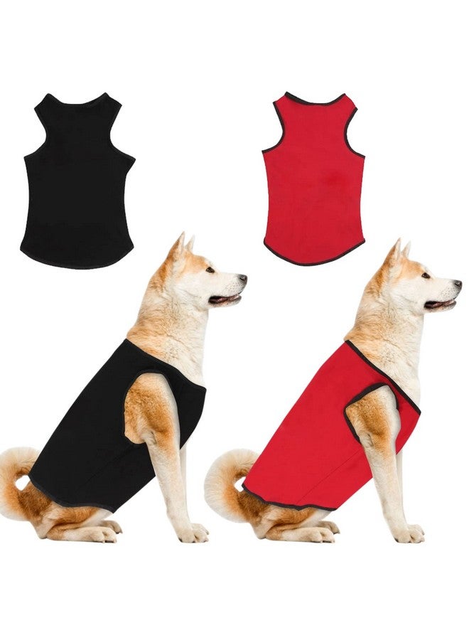 Western Era Soft Cotton Dog T-Shirt (Pack Of 2) | Comfortable & Breathable Dog Clothing | Sleeveless Vest Puppy Outfit | Pet Tank Top Fashion Apparel (Black + Red) (Xlarge - 24Inch) - Image 1