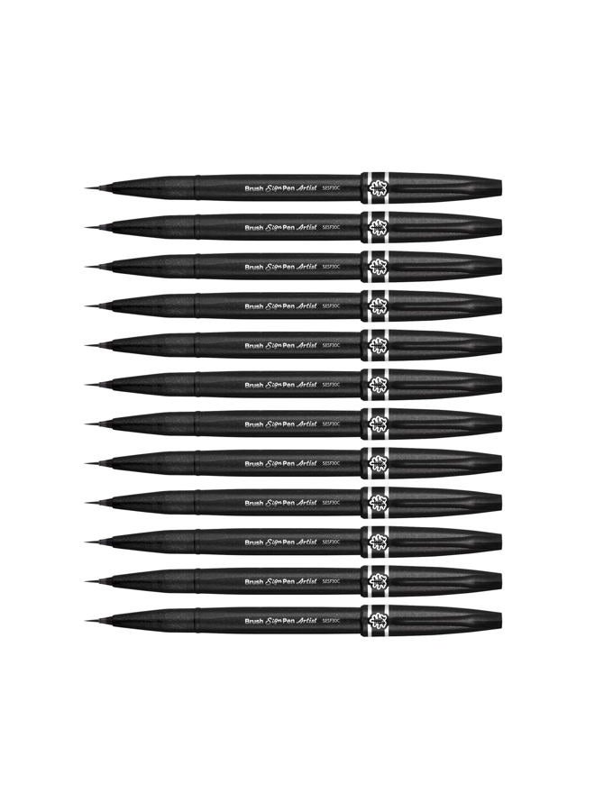 Pentel SESF30 °C AX Extra Fine Brush Tip, Black Pack of 12 - Image 1
