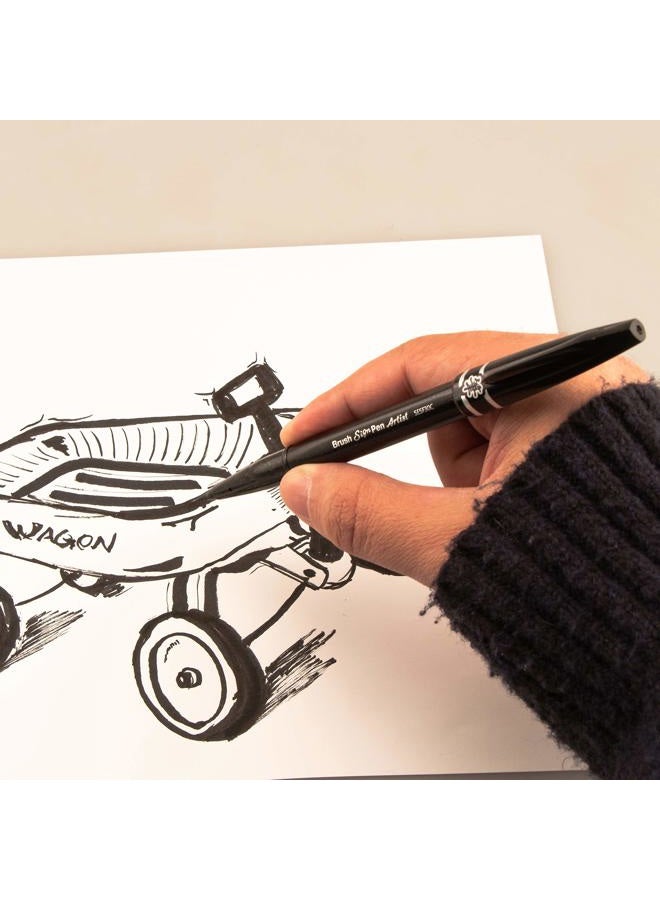 Pentel SESF30 °C AX Extra Fine Brush Tip, Black Pack of 12 - Image 2