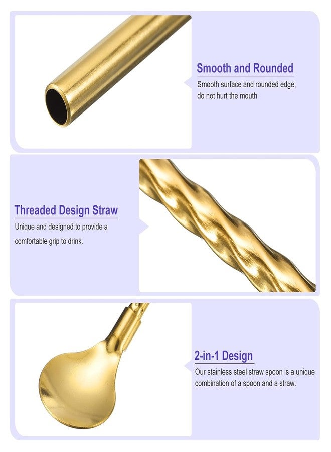 Homeish Reusable Stainless Steel 2-in-1 Straw Cum Spoons Set of 6 with Cleaning Brush | Long Metal Straw Spoons for Ice Tea, Milkshake, Drinks, Cocktails, Eco-Friendly, Food Grade (Golden) - Image 3