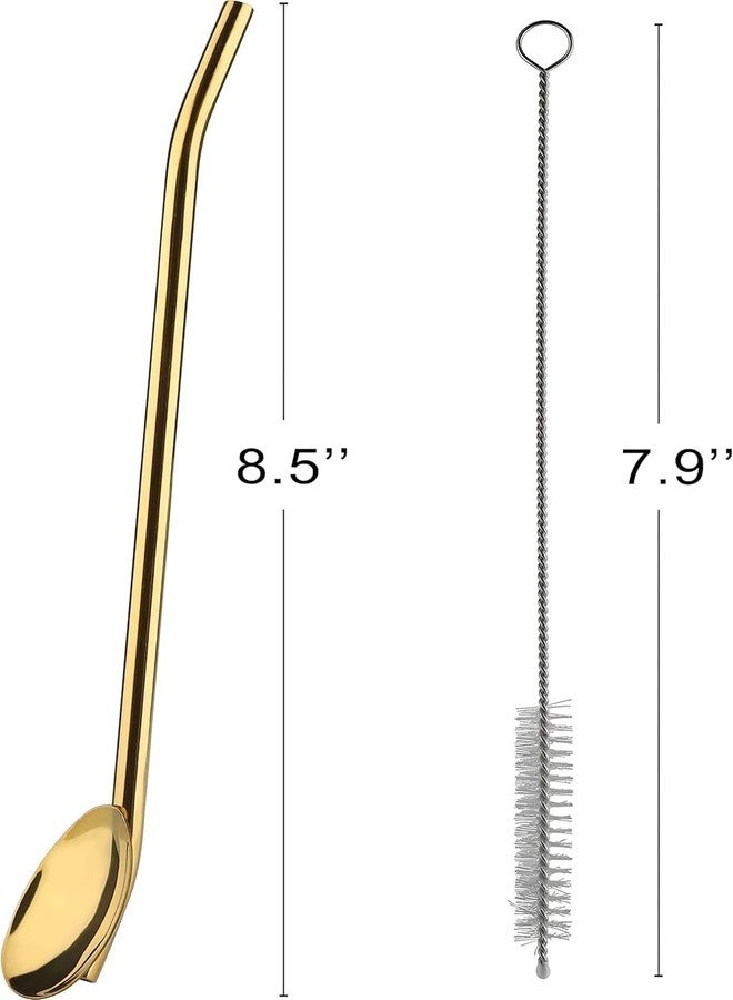 Homeish Reusable Stainless Steel 2-in-1 Straw Cum Spoons Set of 6 with Cleaning Brush | Long Metal Straw Spoons for Ice Tea, Milkshake, Drinks, Cocktails, Eco-Friendly, Food Grade (Golden) - Image 2