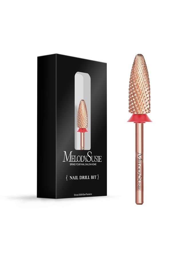 MelodySusie Long Flame Nail Drill Bits, 3/32'' Carbide Tungsten Bits, Suitable for Manicure Pedicure Cuticle Gel Polishing, Beginners Bits, Rose Gold, Series Bit-X, Fine - Image 1