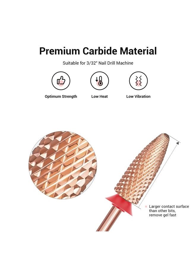 MelodySusie Long Flame Nail Drill Bits, 3/32'' Carbide Tungsten Bits, Suitable for Manicure Pedicure Cuticle Gel Polishing, Beginners Bits, Rose Gold, Series Bit-X, Fine - Image 2