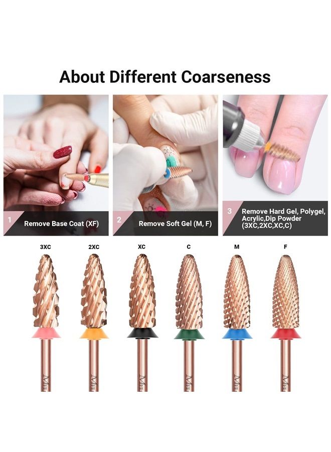 MelodySusie Long Flame Nail Drill Bits, 3/32'' Carbide Tungsten Bits, Suitable for Manicure Pedicure Cuticle Gel Polishing, Beginners Bits, Rose Gold, Series Bit-X, Fine - Image 4