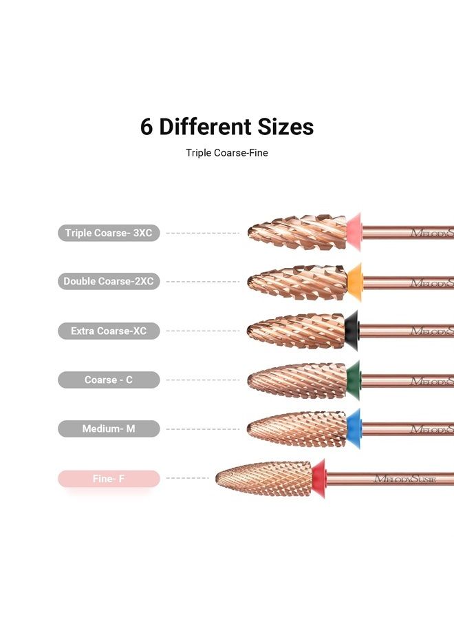 MelodySusie Long Flame Nail Drill Bits, 3/32'' Carbide Tungsten Bits, Suitable for Manicure Pedicure Cuticle Gel Polishing, Beginners Bits, Rose Gold, Series Bit-X, Fine - Image 3