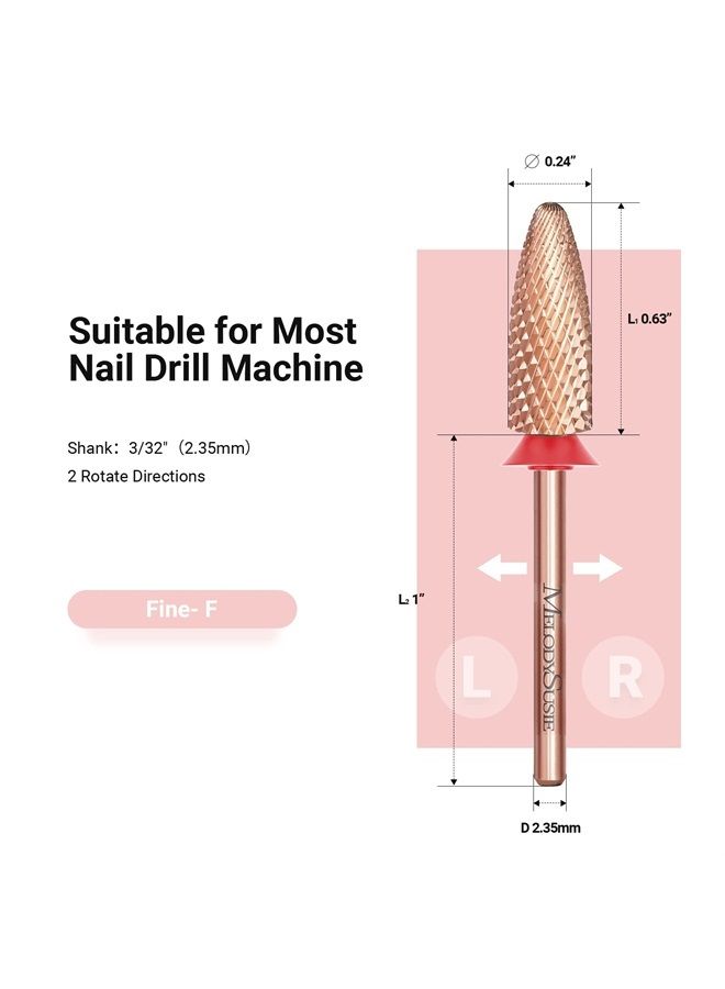 MelodySusie Long Flame Nail Drill Bits, 3/32'' Carbide Tungsten Bits, Suitable for Manicure Pedicure Cuticle Gel Polishing, Beginners Bits, Rose Gold, Series Bit-X, Fine - Image 5