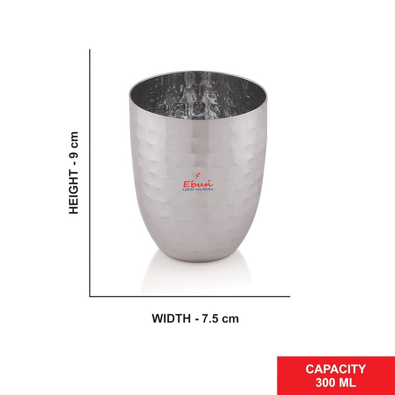 Ebun Stainless Steel Hand Hammered Design Heavy Gauge Drinking Glass Set 12 Pieces 300 Ml - Image 3