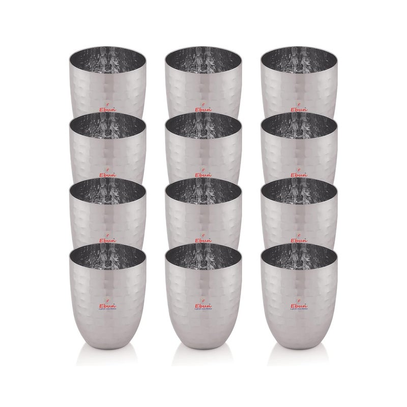 Ebun Stainless Steel Hand Hammered Design Heavy Gauge Drinking Glass Set 12 Pieces 300 Ml - Image 5