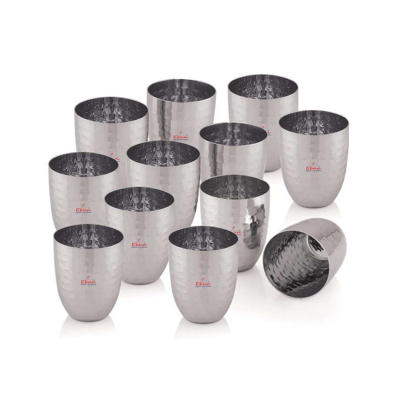 Ebun Stainless Steel Hand Hammered Design Heavy Gauge Drinking Glass Set 12 Pieces 300 Ml - Image 4
