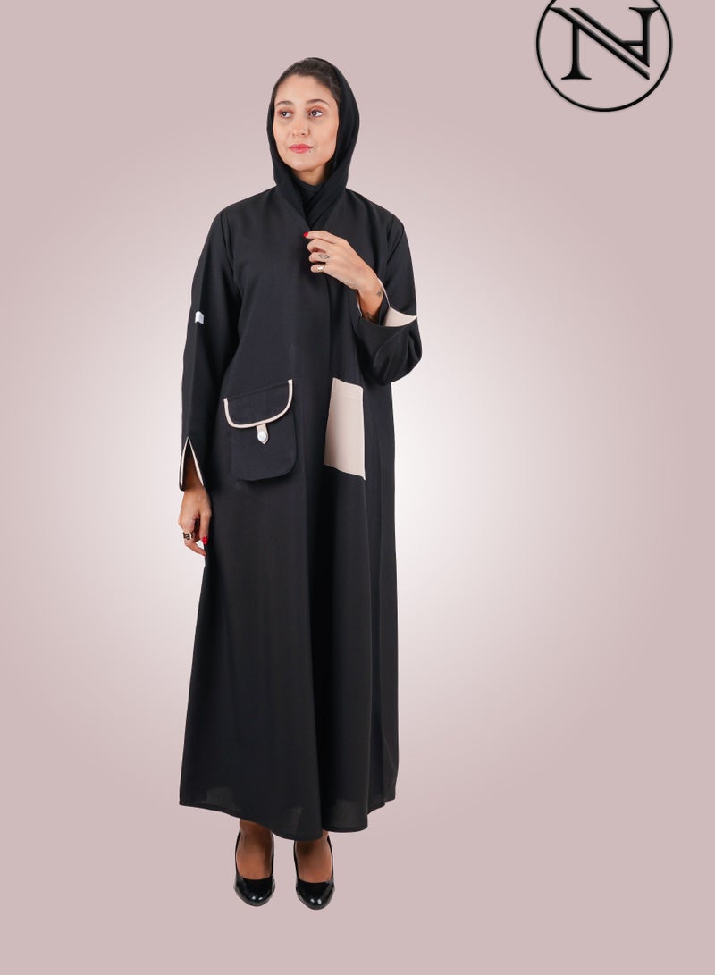 Black crepe abaya with hidden - Image 1