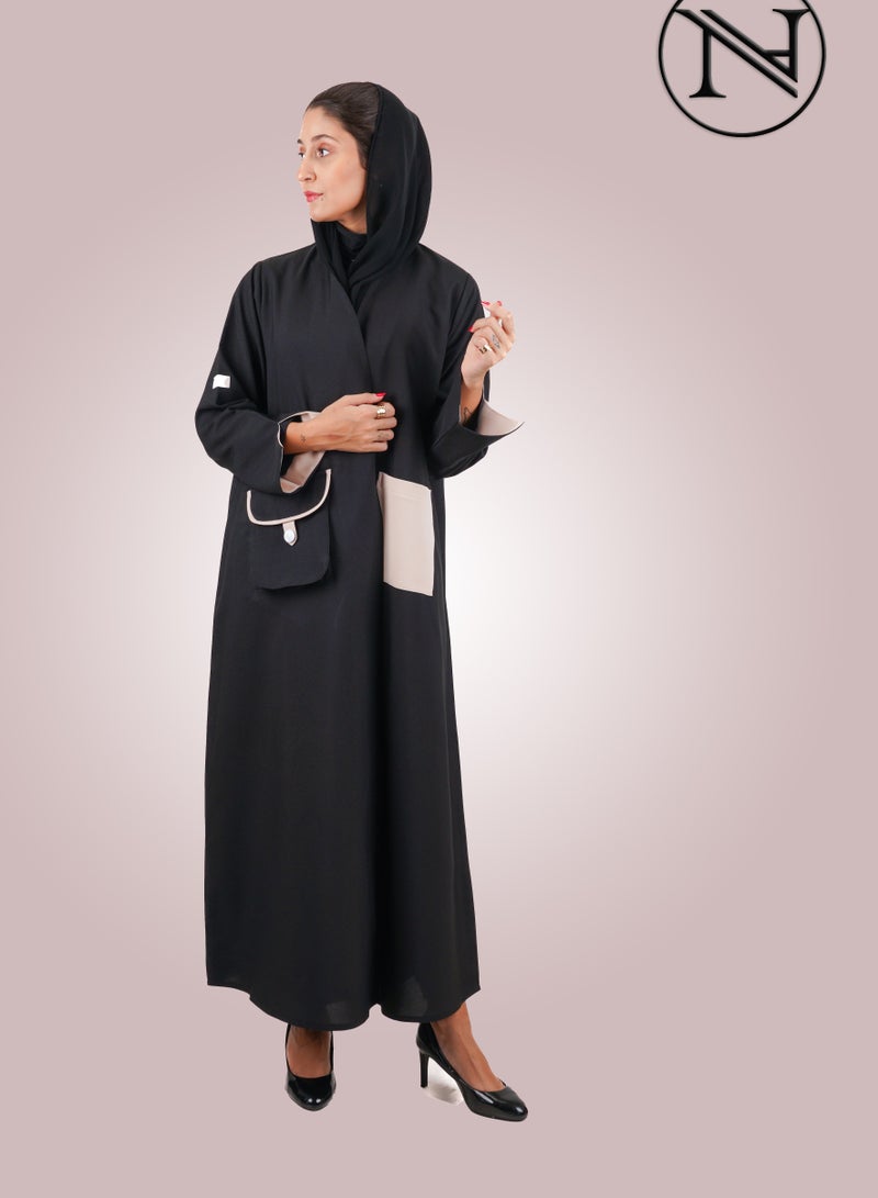 Black crepe abaya with hidden - Image 2