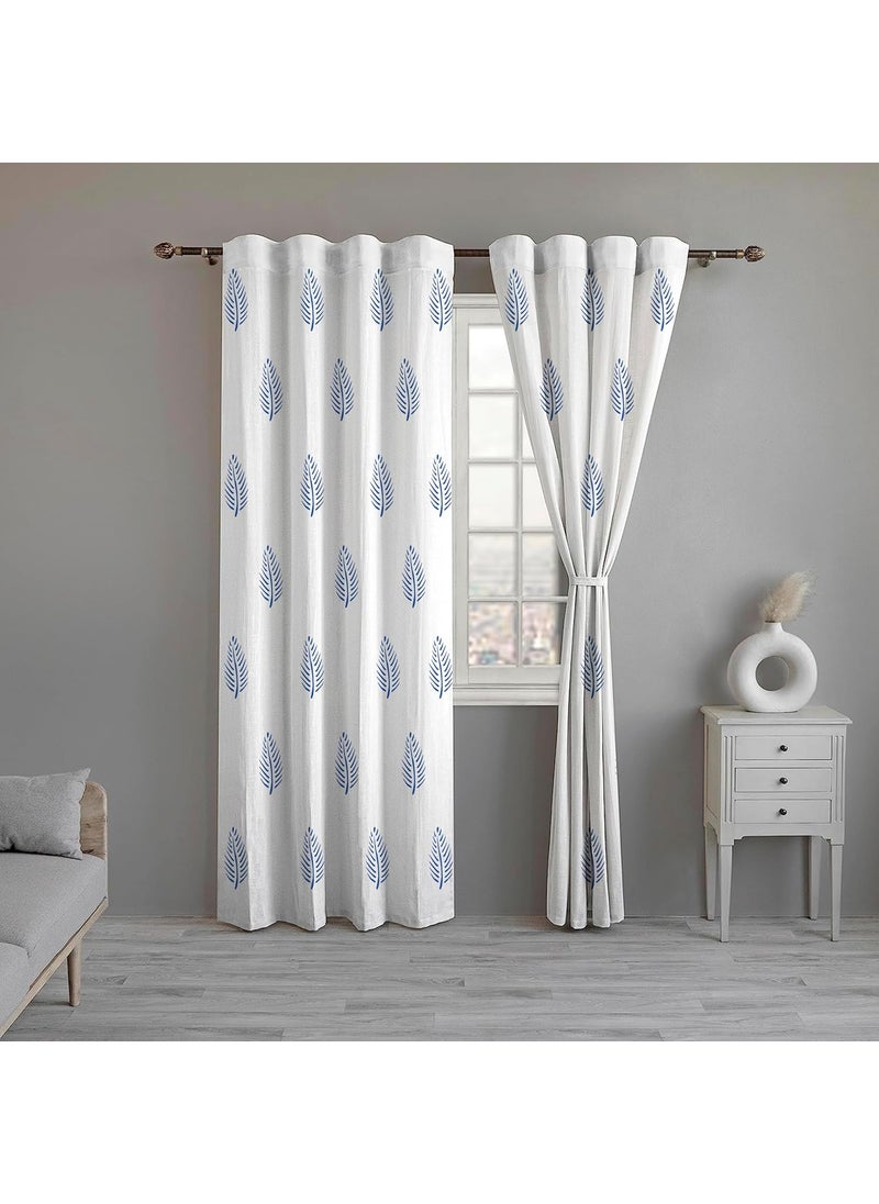 LINENWALAS LINENWALAS Cotton Curtains Set Of 2, Canvas Window Curtains Home Dã©Cor, Hangs Elegantly With Back Loops (4.5X5 Ft, Blue Leaf)(Lined)  - Image 1