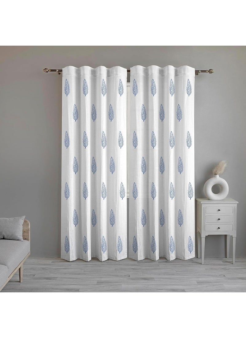 LINENWALAS LINENWALAS Cotton Curtains Set Of 2, Canvas Window Curtains Home Dã©Cor, Hangs Elegantly With Back Loops (4.5X5 Ft, Blue Leaf)(Lined)  - Image 3