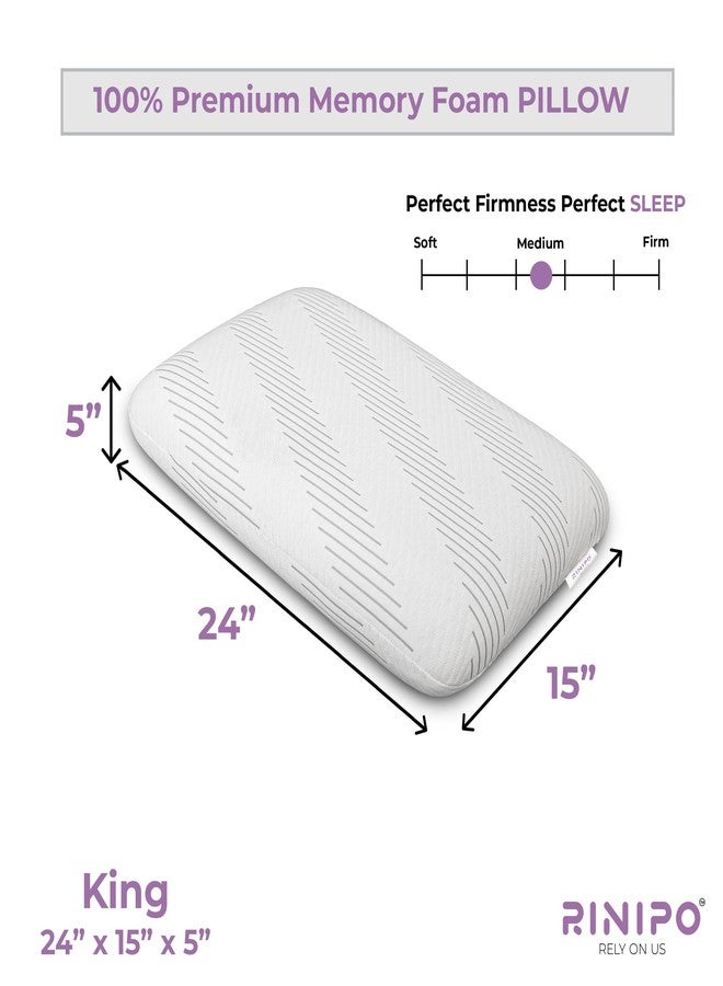 RINIPO Memory Foam Sleeping Pillow for Neck, Head, Back & Shoulder Support, Orthopedic Pain Relief Pillow for Side, Back & Stomach Sleepers, Washable Cover, King Size 25x15x5 Inch, Set of 1, Grey - Image 4