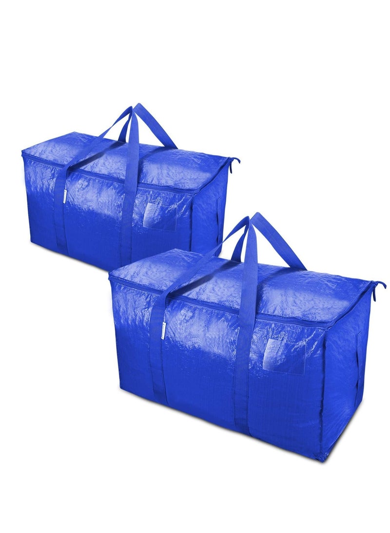 TRASSLE Large Moving Bags,2 Pack Heavy Duty Foldable Storage Tote with Zippers and Sturdy Carrying Handles for Travel,College Moving Supplies,Bedding,Clothes (Blue)  - Image 1