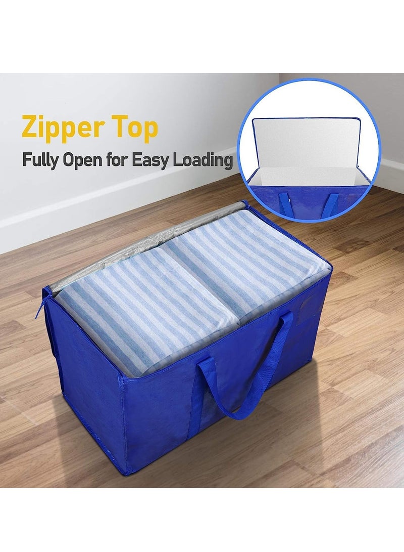 TRASSLE Large Moving Bags,2 Pack Heavy Duty Foldable Storage Tote with Zippers and Sturdy Carrying Handles for Travel,College Moving Supplies,Bedding,Clothes (Blue)  - Image 4