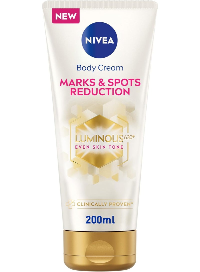 NIVEA LUMINOUS630 Marks and Spots Reduction Body Cream, Even Skin Tone, Reduced Visibility of Stretch Marks, Sun Blemishes and Pigment Spots, 48H Moisture, Clinically Proven, 200ml