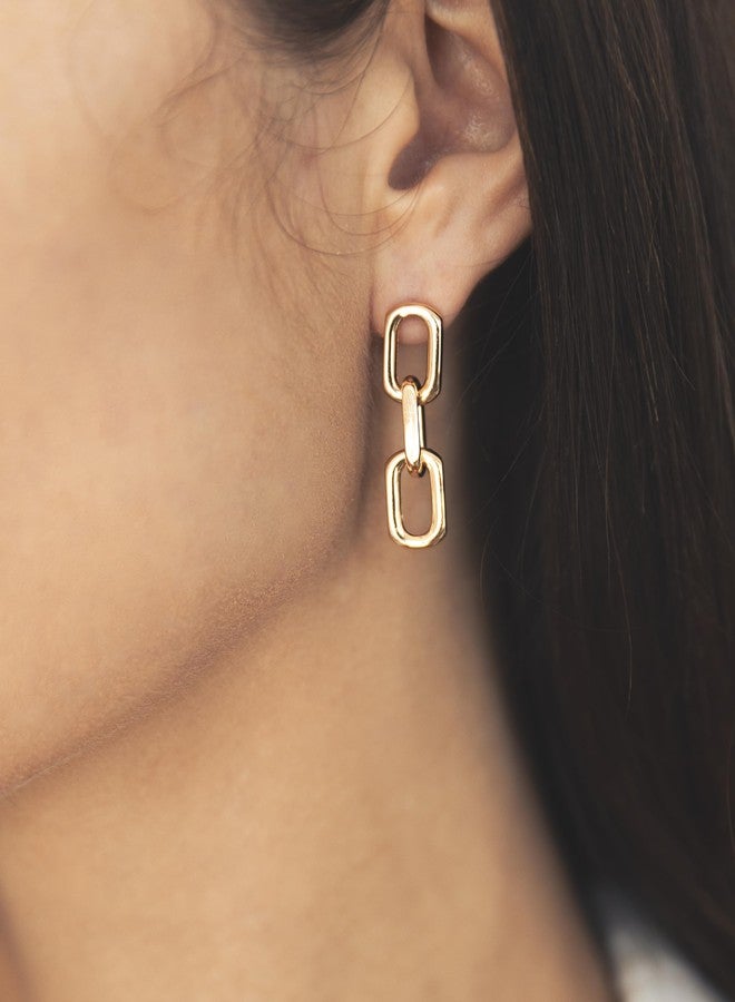 Barzel 18K Gold Plated Symmetrical Drop Chain Earrings for Women - Made in Brazil - Image 3