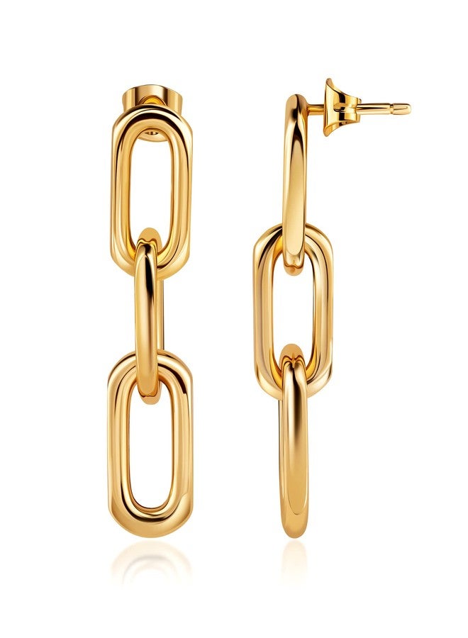 Barzel 18K Gold Plated Symmetrical Drop Chain Earrings for Women - Made in Brazil - Image 1