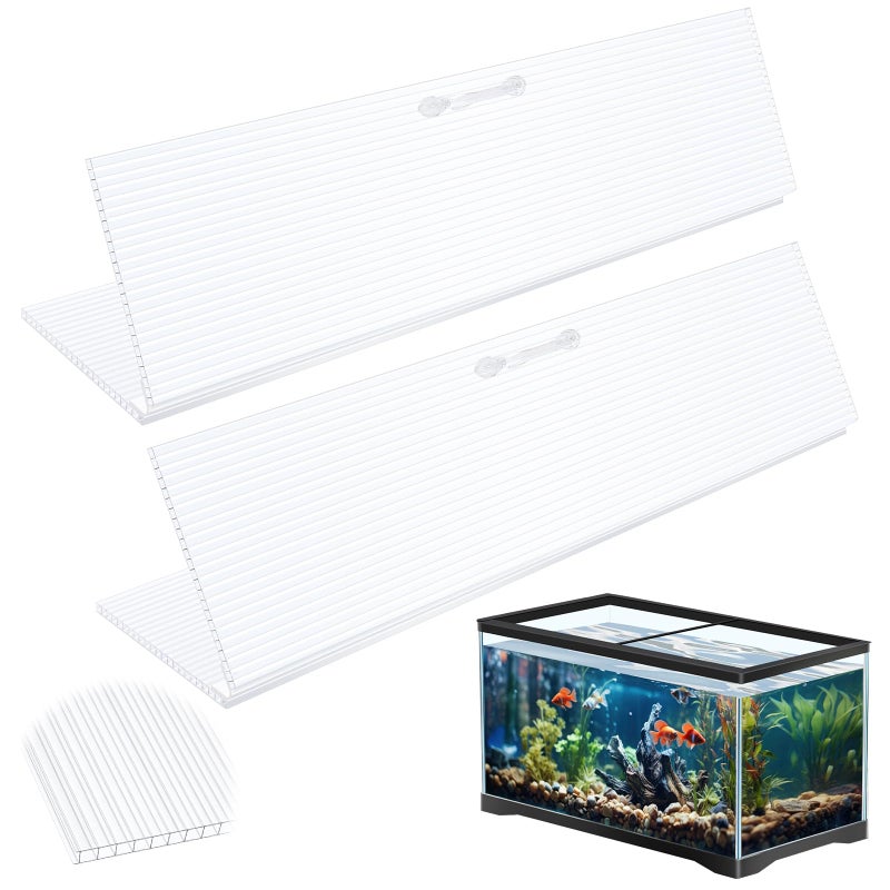 Sieral 2 Pcs Clear Aquarium Canopy Set Polycarbonate Greenhouse Panels 16.87 x 16.87 x 0.12 Inch for 50/65/84 Gallon Fish Tank with Center Brace Aquariums Cover Fish Tank Lid - Image 1