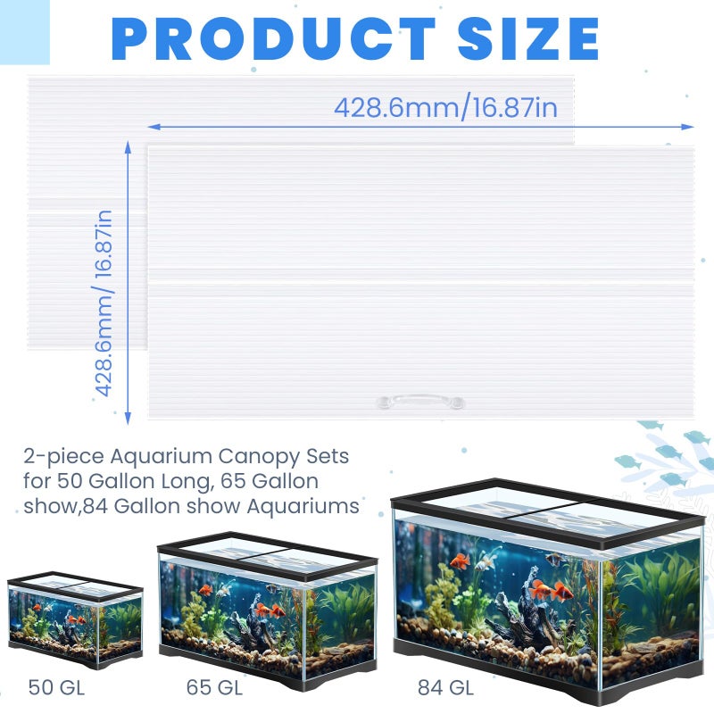 Sieral 2 Pcs Clear Aquarium Canopy Set Polycarbonate Greenhouse Panels 16.87 x 16.87 x 0.12 Inch for 50/65/84 Gallon Fish Tank with Center Brace Aquariums Cover Fish Tank Lid - Image 2
