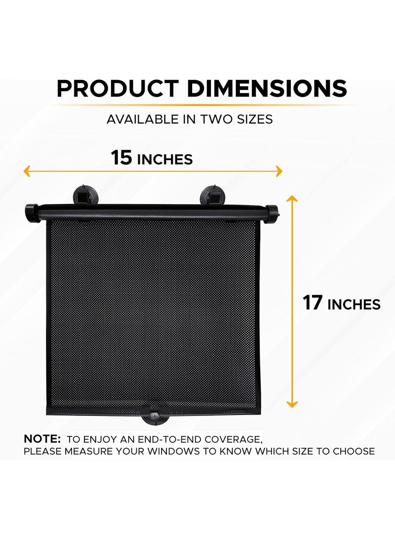 Arabest Car Side Window Sun Shade (2 Pack) | Retractable Roller Sunshade with 2 Suction Cups for Kids | UV & Sun Glare Protection | Baby Car Accessories (15"x17") - Image 2