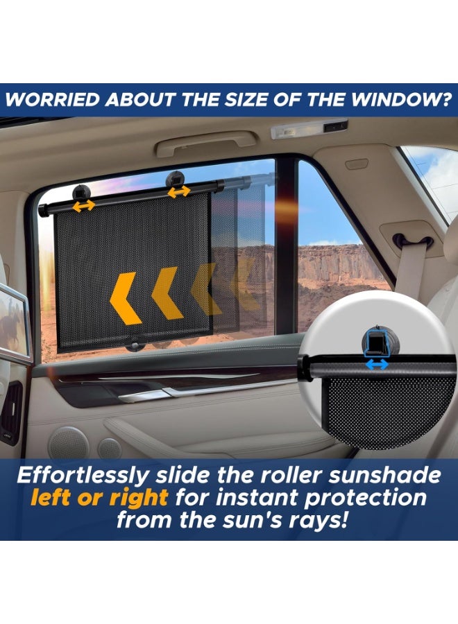 Arabest Car Side Window Sun Shade (2 Pack) | Retractable Roller Sunshade with 2 Suction Cups for Kids | UV & Sun Glare Protection | Baby Car Accessories (15"x17") - Image 5
