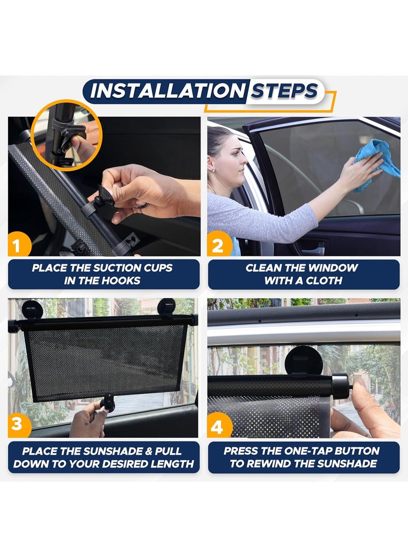 Arabest Car Side Window Sun Shade (2 Pack) | Retractable Roller Sunshade with 2 Suction Cups for Kids | UV & Sun Glare Protection | Baby Car Accessories (15"x17") - Image 4