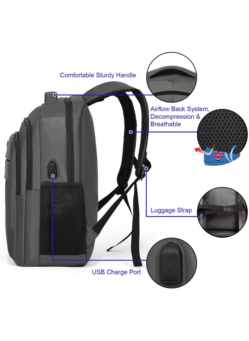 Aklsvion Travel Backpack with Usb Charging Port Multifunctional Laptop Bag Business Laptop Bag Large Carry On Backpack for Women and Men Airline Approved Grey  - Image 3