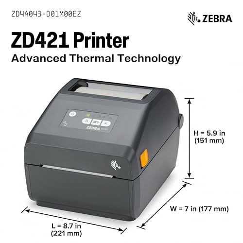 Zebra Technologies ZEBRA ZD421 Direct Thermal Desktop Printer 300 dpi Print Width 4inch Wired USB Connectivity for Model Number ZD4A043D01M00EZ No Thermal Ribbon Required - Image 3