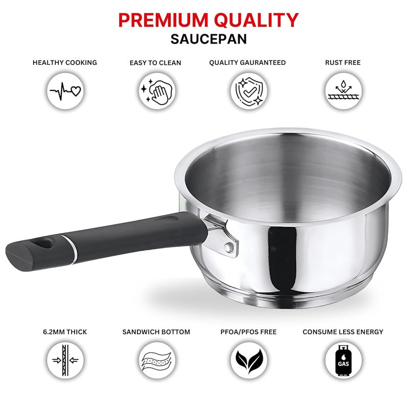 VINOD Vinod Tivoli Heavy Guage Stainless Steel Saucepan 11 Litre 14cm SAS Bottom 2 Layer Extra Thick Aluminum Core Induction and Gas Base Bakelite Handle 2 Year Warranty - Image 5
