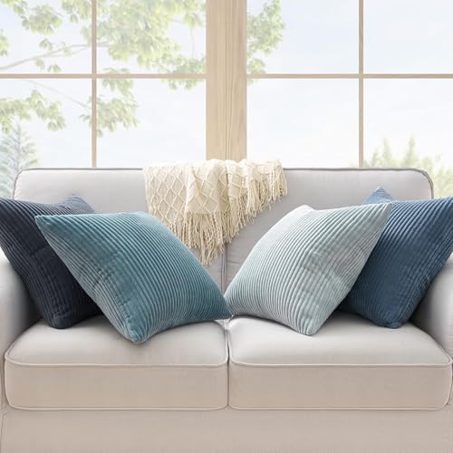 Topfinel BlueGray Throw Pillow Covers 18x18 Inch Set of 4,Soft Accent Corduroy Decorative Cushion Cover,Square Modern Pillow Case for Beach,Patio,Balcony,Living Room,Summer Gradient Shams Home Decor - Image 4